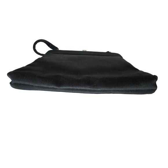 *Vintage Magid Black Peau de Soie Satin Rhinestone Snap Closure Evening Bag - Picture 3 of 8